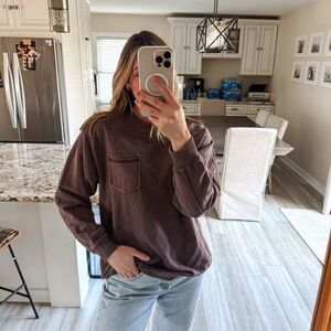 Aerie Brown Crewneck Sweatshirt Pocket Front Size Small